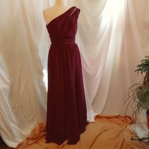 One shoulder Burgundy Maxi